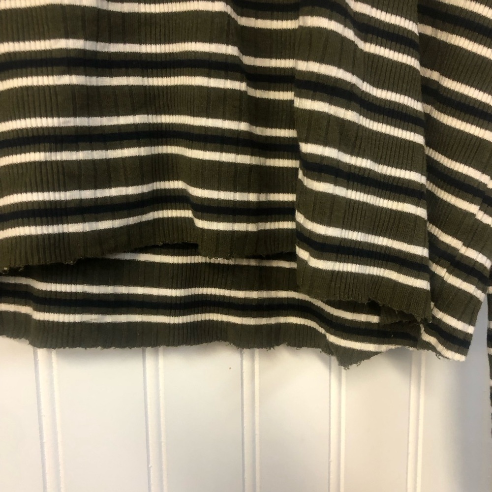 Tommy Hilfiger Tommy Jeans Striped Long Sleeve Top Cut Off XL Green - Picture 3 of 5